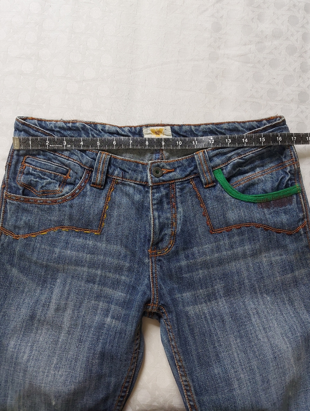 Y2K Antik Men Patchwork Festival Western Embroidered Disco Mid-rise Jeans 31 - Picture 10 of 12